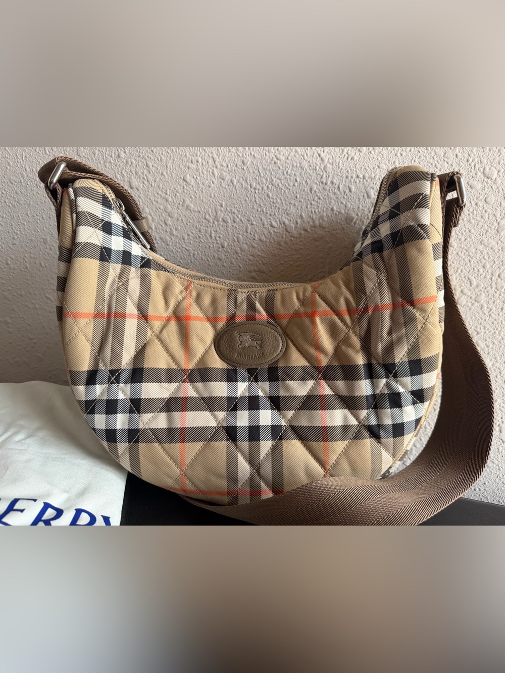 Burberry Horseshoe Quilted Twill Crossbody Bag Retail 1,395$